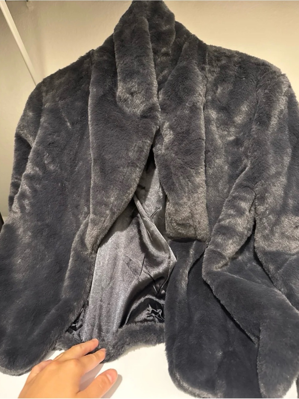 Allegra K Women's Cropped Fur Jacket Lapel Fluffy Cardigan Size XS